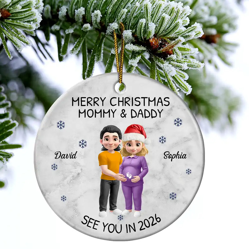 Christmas, Gift For Couples, New Dad, New baby, New Mom - Baby Expecting See You In 2026 - Personalized Circle Ceramic Ornament