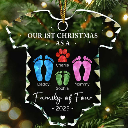 Baby First Christmas Foot Prints - Personalized Onesie Shaped Glass Ornament