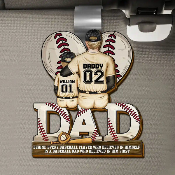 Gift For Father, Love, Baseball - Baseball Dad Behind Every Baseball Player - Personalized Custom Shaped Car Visor Clip
