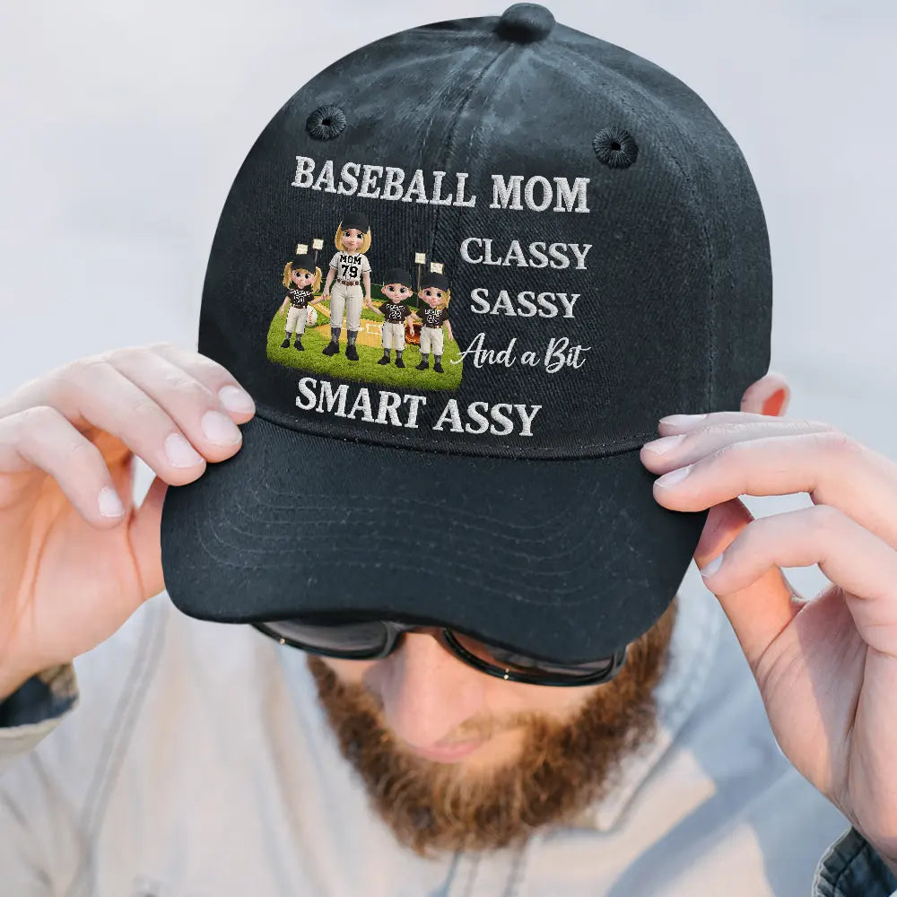Baseball,Sport Mom,Gift For Mother,Mom - Children,Happy - Baseball Mom Classy Sassy - Personalized Vintage Washed Denim Cap