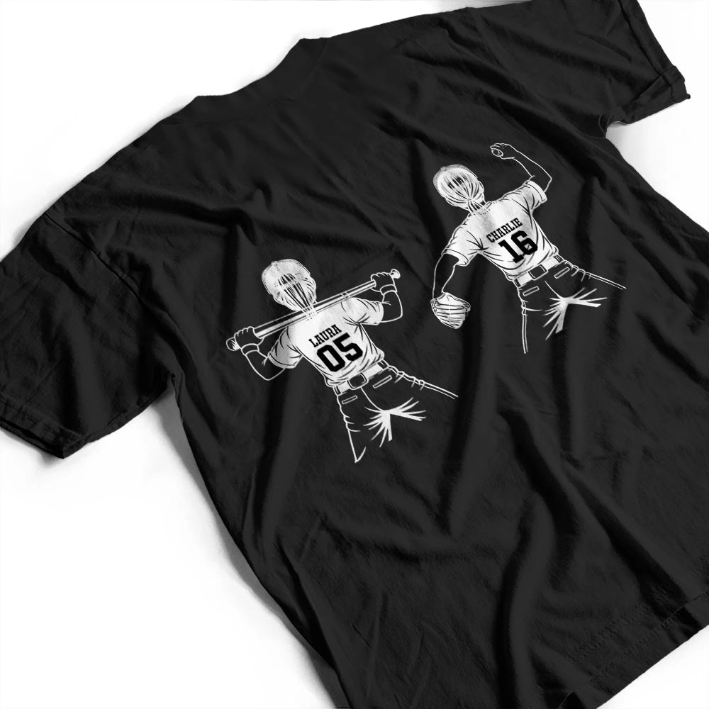 Gift For Father,Gift For Grandpa,Baseball,Softball,Non-Eng,Icon,Confident - Baseball Softball Dad Papa Kids Backside Line Art - Personalized T Shirt