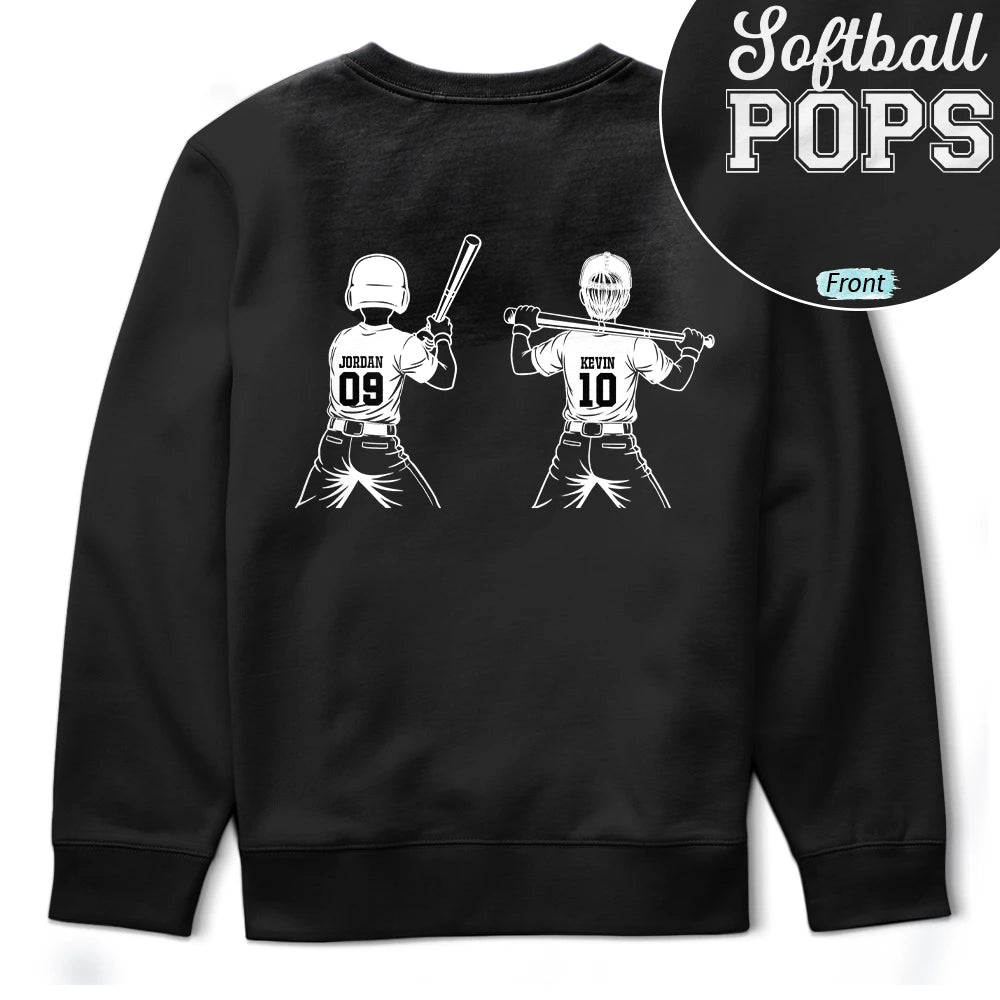 Gift For Father,Gift For Grandpa,Baseball,Softball,Non-Eng,Icon,Confident - Baseball Softball Dad Papa Kids Backside Line Art - Personalized T Shirt