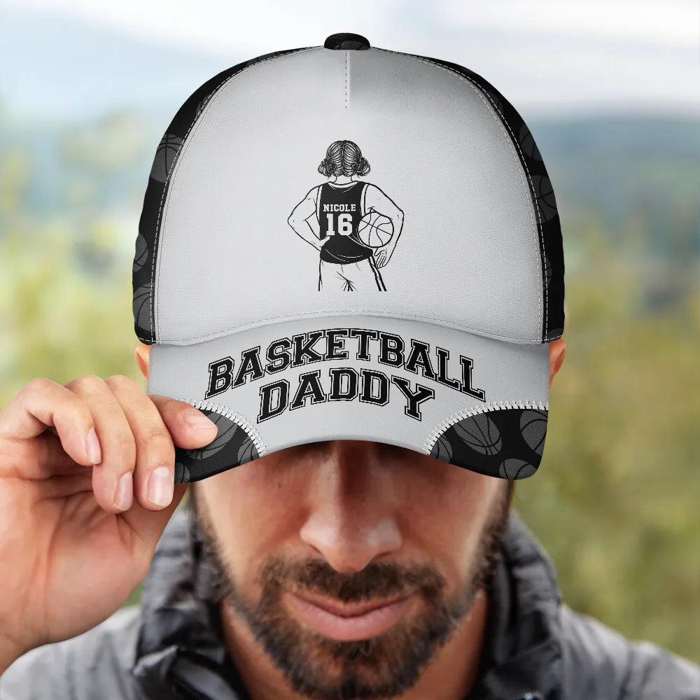 Gift For Father,Gift For Grandpa,Basketball,Non-Eng,Icon,Confident - Basketball Dad Papa Kids Backside Line Art - Personalized Classic Cap