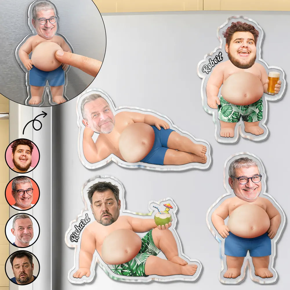 Gift For Couples,Gift For Husband,Gift For Wife,Gift For Girlfriend,Gift For Boyfriend,Gift For Women,Gift For Men,Gift For Mother,Gift For Grandpa,Gift For Father,Gift For Grandma,Gift For Grandparents,Summer,Non-Eng,Photo,Humorous - Custom Photo Belly Out For Summer - Personalized Squishy Acrylic Fridge Magnet
