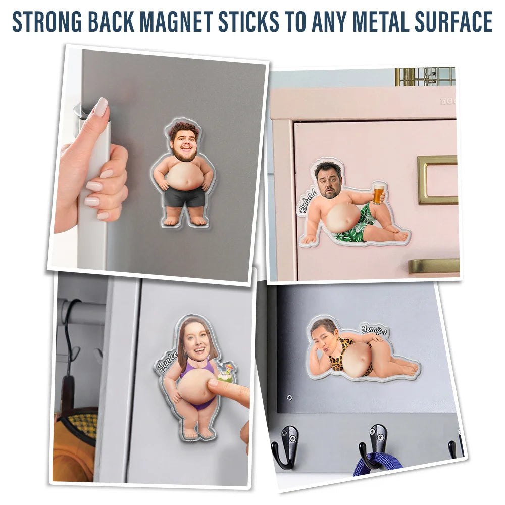 Gift For Couples,Gift For Husband,Gift For Wife,Gift For Girlfriend,Gift For Boyfriend,Gift For Women,Gift For Men,Gift For Mother,Gift For Grandpa,Gift For Father,Gift For Grandma,Gift For Grandparents,Summer,Non-Eng,Photo,Humorous - Custom Photo Belly Out For Summer - Personalized Squishy Acrylic Fridge Magnet