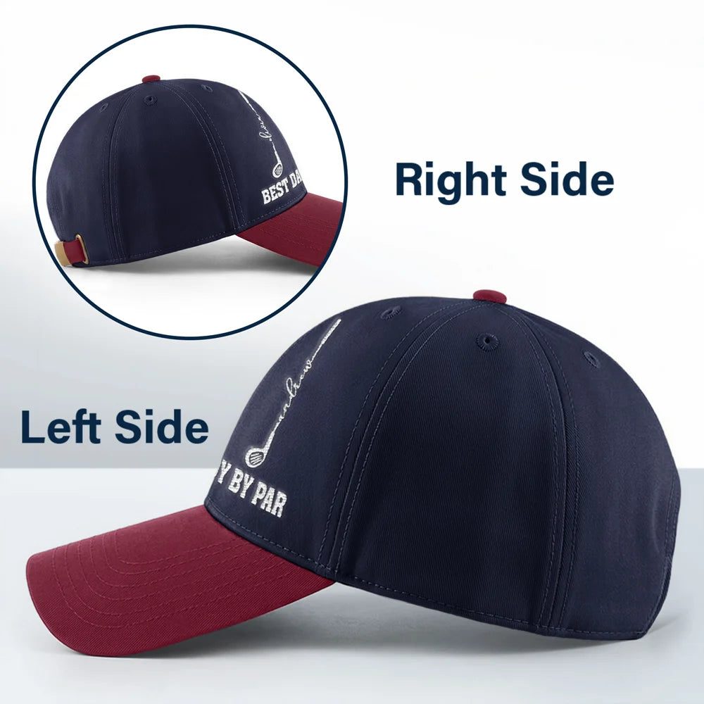Gift For Grandpa,Gift For Father,Golf,Non-Eng,Icon,Proud - Best Dad Grandpa By Par Golf Clubs - Personalized Embroidered Two Tone Cap