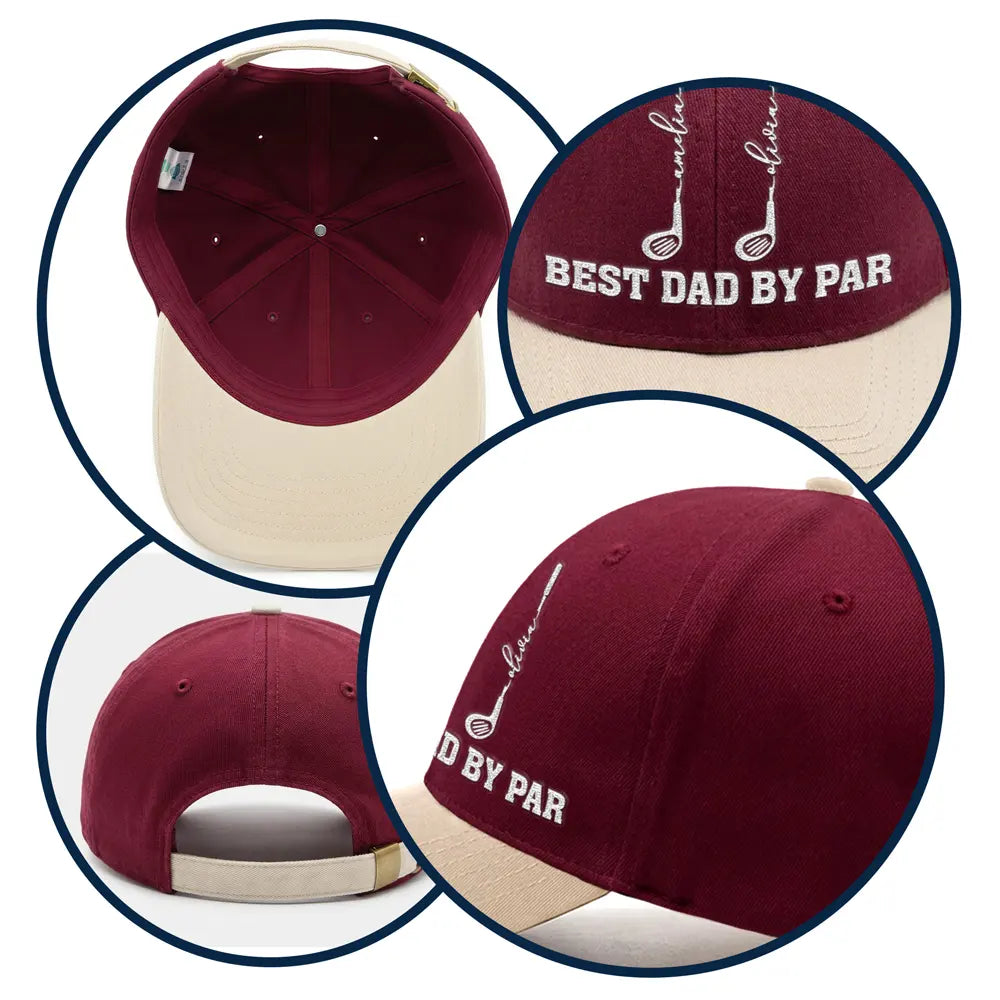 Gift For Grandpa,Gift For Father,Golf,Non-Eng,Icon,Proud - Best Dad Grandpa By Par Golf Clubs - Personalized Embroidered Two Tone Cap
