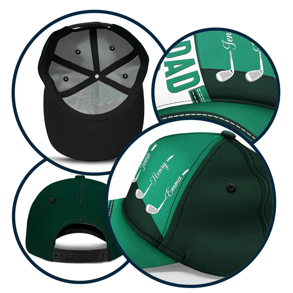 Gift For Father,Gift For Grandpa,Dad's Hobby,Golf,Non-Eng,Custom Text,Confident - Best Dad Papa By Par Golf Faux Leather Effect - Personalized Classic Cap