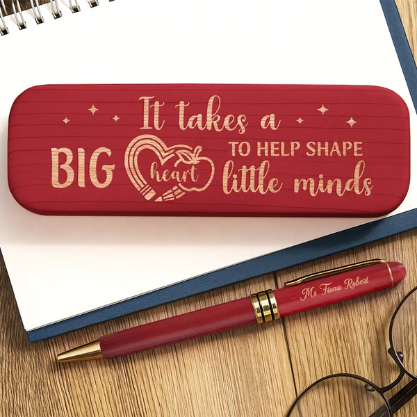 Teacher, Happy - Big Heart To Help Shape Little Minds - Personalized Wooden Pen Set