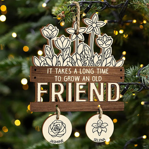 Gift For Bestie,Old Best friends,Christmas,Love - Birth Flower Grow An Old Friend - Personalized Wooden Ornament With Wooden Tags