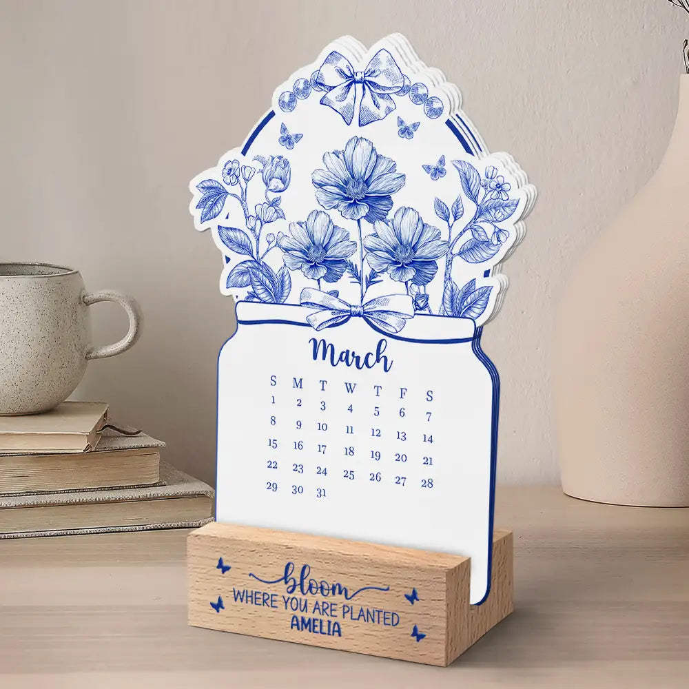 Gift For Yourself,Happy,Christmas - Bloom Where You Are Planted - Personalized Calendar With Wooden Stand