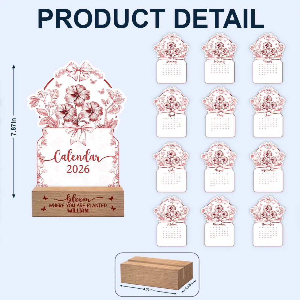 Gift For Yourself,Happy,Christmas - Bloom Where You Are Planted - Personalized Calendar With Wooden Stand