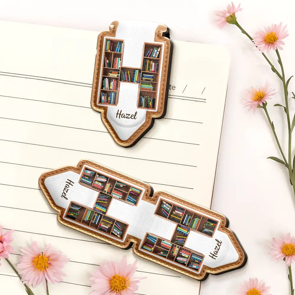 Gift For Yourself,Reading - Bookish Monogram - Personalized Custom Shaped Leather Magnetic Bookmark