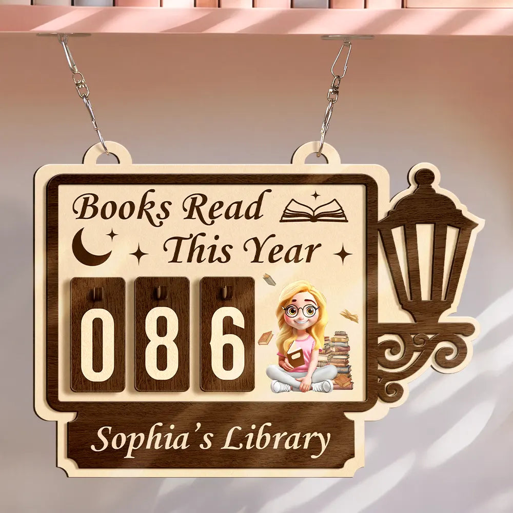 Reading, Gift For Yourself, Gift For Women, Happy - Books Read This Year 3D Effect Reading Girl - Personalized Hanging Tracker Sign