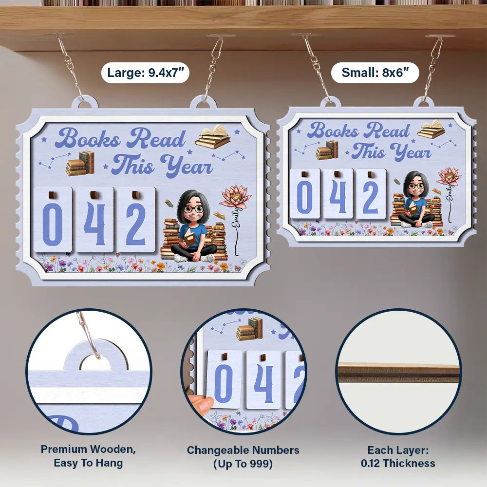 Reading,Gift For Yourself,Gift For Women,Happy - Books Read This Year Reading Girl With Birth Month Flower - Personalized Hanging Tracker Sign