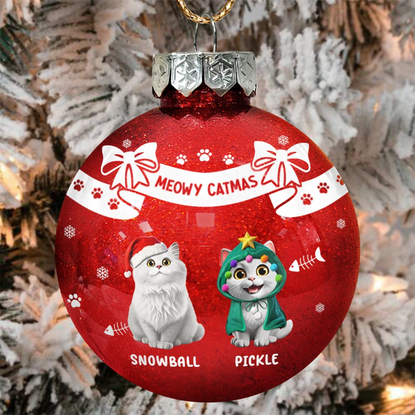 Christmas,Cat Lovers - Bowknots Meowy Catmas - Personalized Ball Ornament