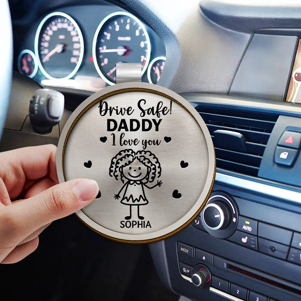 Gift For Grandpa,Gift For Grandma,Gift For Grandparents,Gift For Mother,Gift For Father,Christmas,Happy,Stick Figure - Drive Safe Grandpa Daddy Kid Stick Figures - Personalized Custom Shaped Car Visor Clip