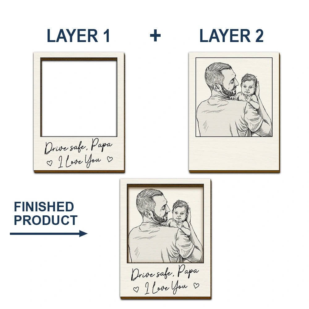 Gift For Father,Gift For Grandpa,Gift For Grandma,Gift For Mother,Non-Eng,Photo - Pencil Sketch,Grateful - Custom Photo Pencil Sketch Drive Safe Daddy We Love You - Personalized Custom Shaped Car Visor Clip