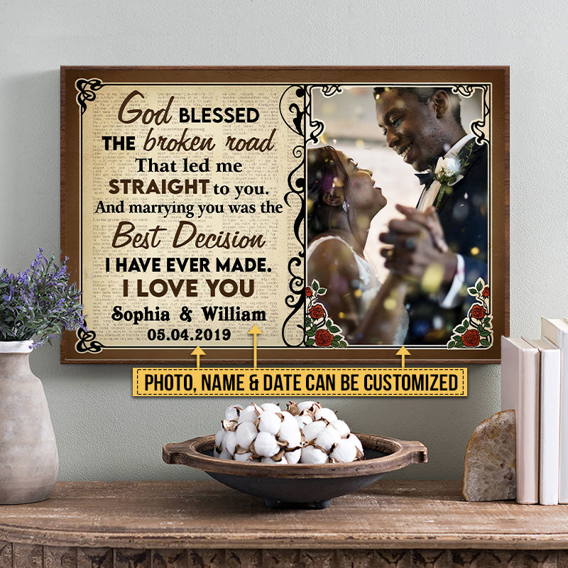 Custom Photo Couple Husband Wife God Blessed The Broken Road Photo Gift Custom Poster, Wedding Gift, Anniversary, Wall Pictures, Wall Art, Wall Decor