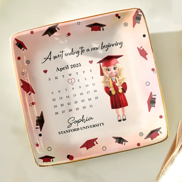 Calendar Graduation A Sweet Ending To A New Beginning - Personalized Ring Dish