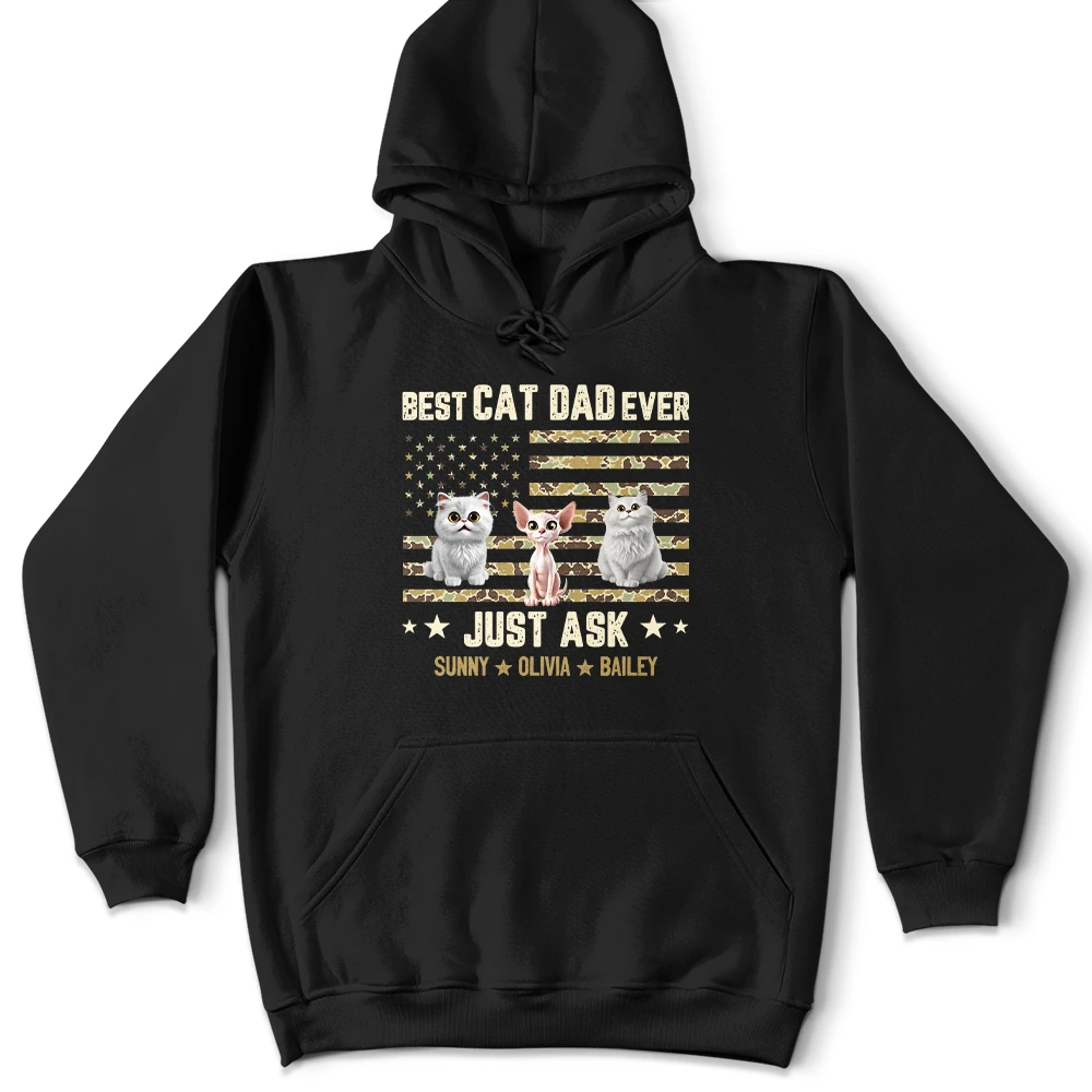 Pet Lovers,Pet Mom,Pet Dad,Top Market,Vector,Playful - Camouflage Stars & Stripes Best Cat Dad Ever - Personalized T Shirt