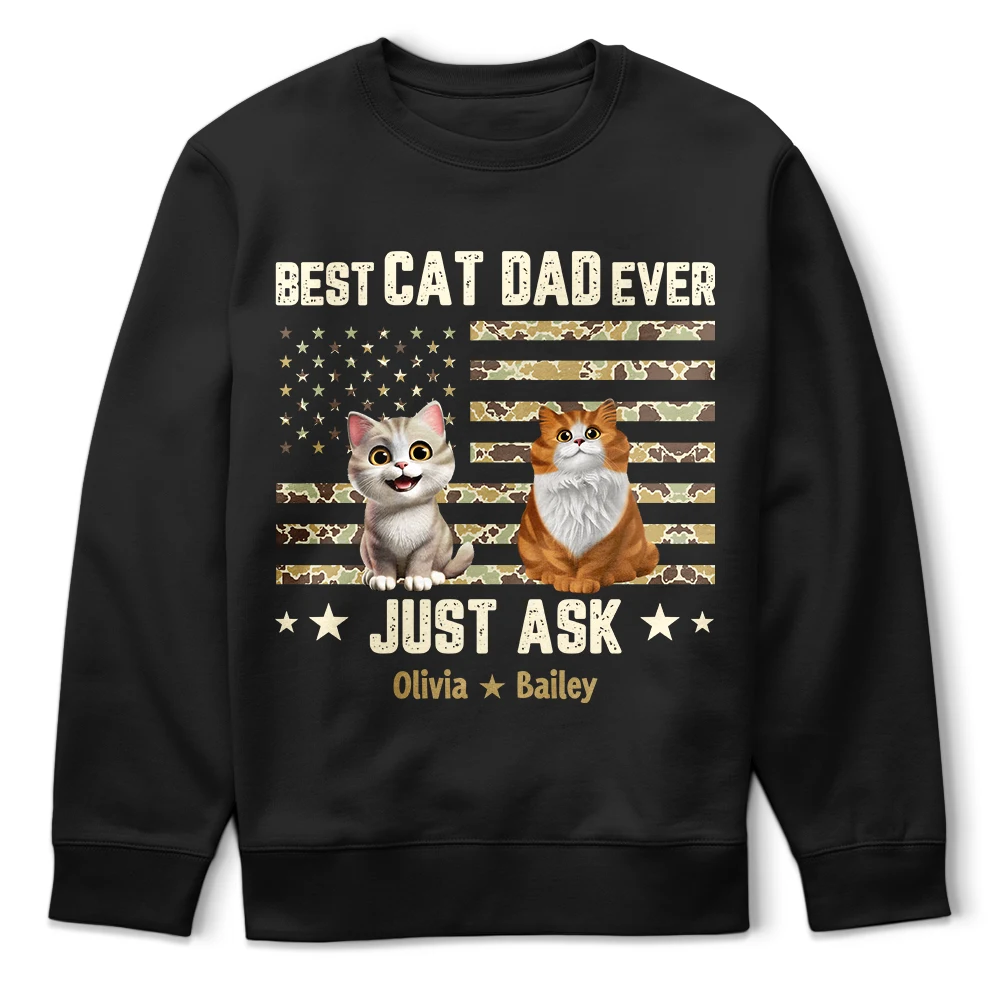 Pet Lovers,Pet Mom,Pet Dad,Top Market,Vector,Playful - Camouflage Stars & Stripes Best Cat Dad Ever - Personalized T Shirt