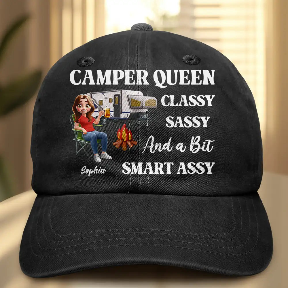 Camper Queen Classy Sassy - Personalized Vintage Washed Denim Cap