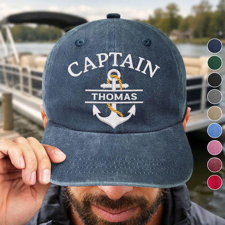 Captain First Mate Sailing Boat - Personalized Vintage Washed Denim Cap