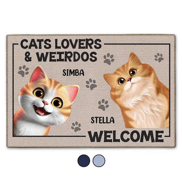Cat Lovers,Pet Lovers,Funny,Cat Mom,Cat Dad - Cat Lovers And Weirdos Welcome - Personalized Doormat