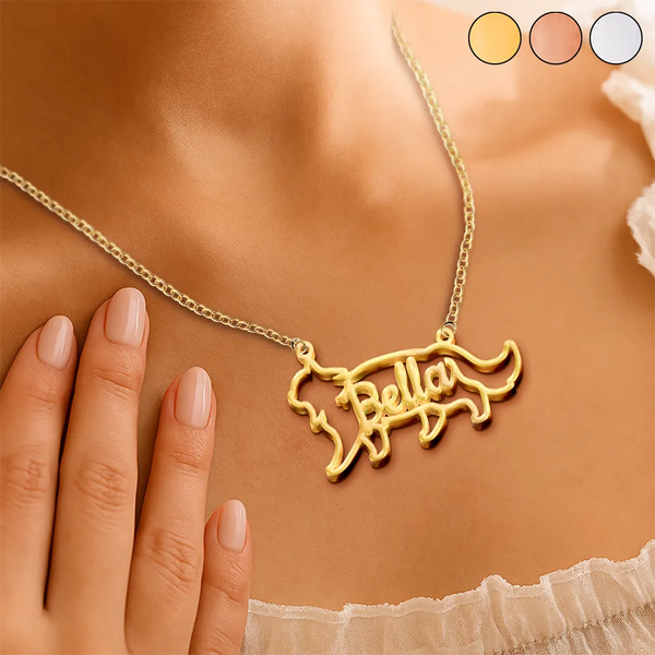 Cat Lovers,Cat Mom,Pet Lovers,Pet Mom,Love - Cat Shaped Line Art With Custom Name - Personalized Letter Necklace