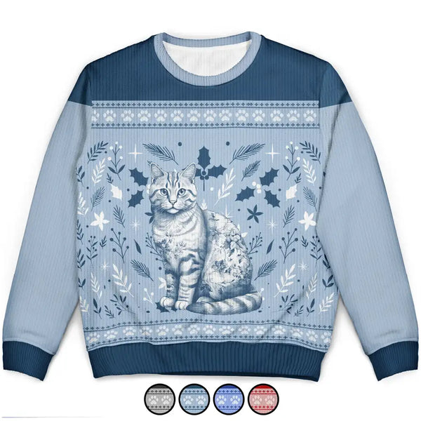 Pet Lovers, Pet Mom, Pet Dad, Cat Lovers, Cat Mom, Cat Dad, Christmas, Love - Chinoiserie Toile De Jouy Cat - Personalized Unisex Ugly Sweater