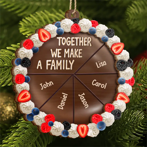Family,Gift For Bestie,Happy,Christmas - Chocolate Cake Family Custom Names - Personalized 2-Layered Wooden Ornament