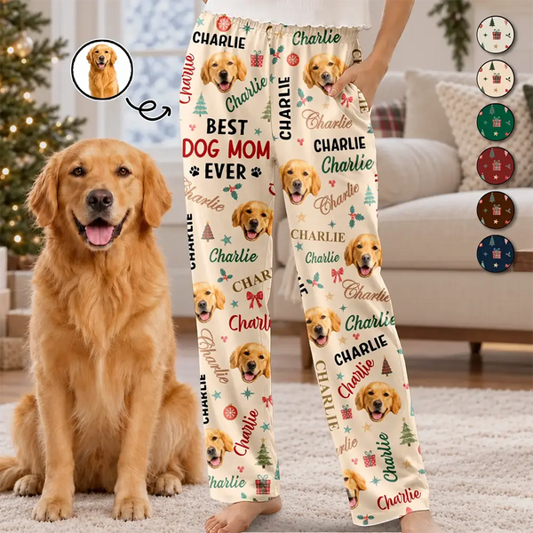 Christmas,Custom Photo,Cut-Face Photo,Gift For Couples,Pet Couple,Pet Lovers,Playful - Christmas Gift For Couples With Pets - Personalized Custom Photo Best Dog Dad Mom Ever Pajama Pants