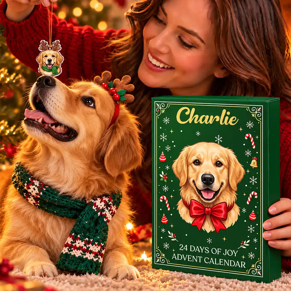 Art Design,Christmas,Custom Photo,Dog Lovers,Indoor Decor,Pet Lovers,Photo - Custom Dog Pose Christmas Advent Calendar,Playful - Christmas Gift For Dog Lovers, Dog Owner - Personalized Custom Photo 3D Realistic Dog Ornament Advent Calendar