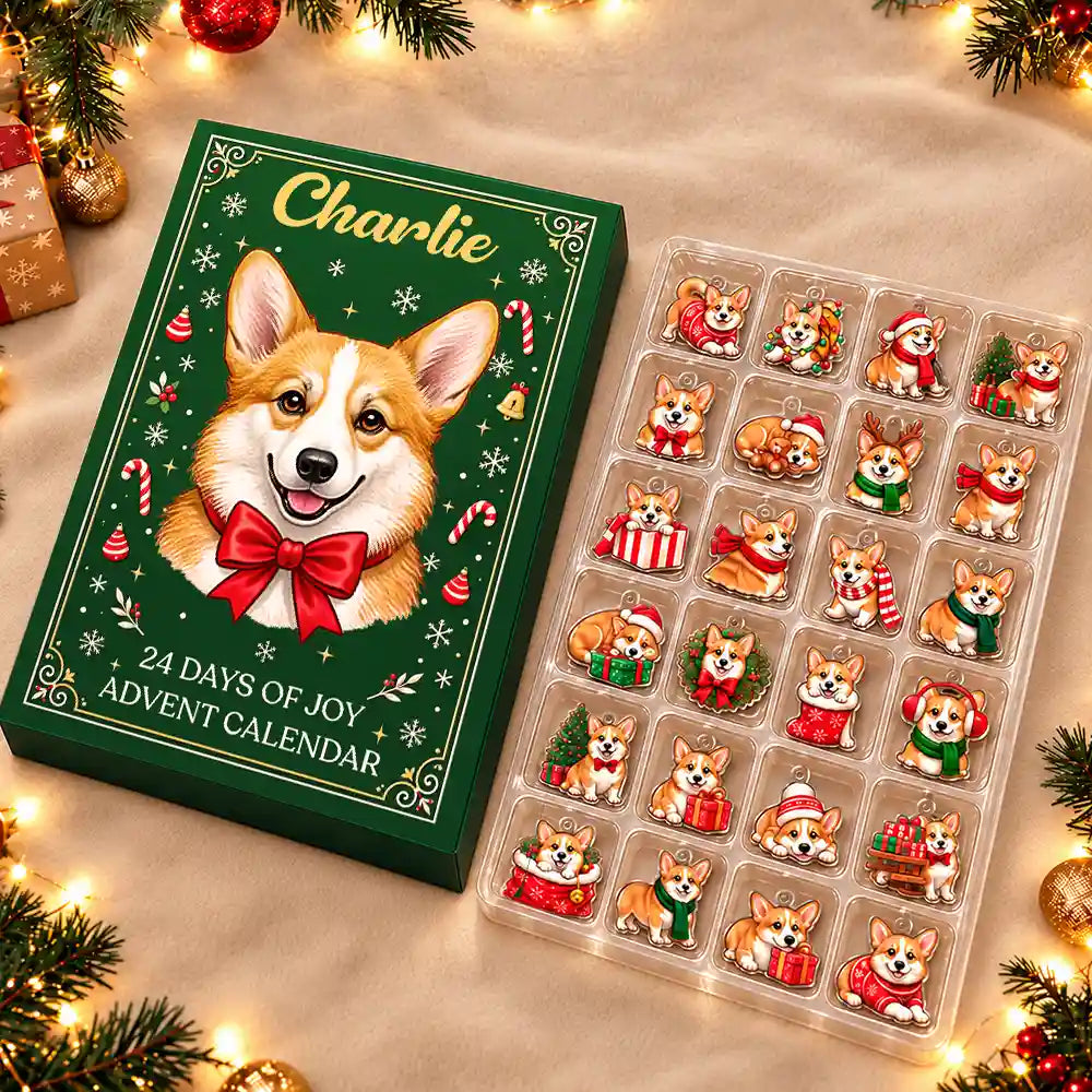 Art Design,Christmas,Custom Photo,Dog Lovers,Indoor Decor,Pet Lovers,Photo - Custom Dog Pose Christmas Advent Calendar,Playful - Christmas Gift For Dog Lovers, Dog Owner - Personalized Custom Photo 3D Realistic Dog Ornament Advent Calendar