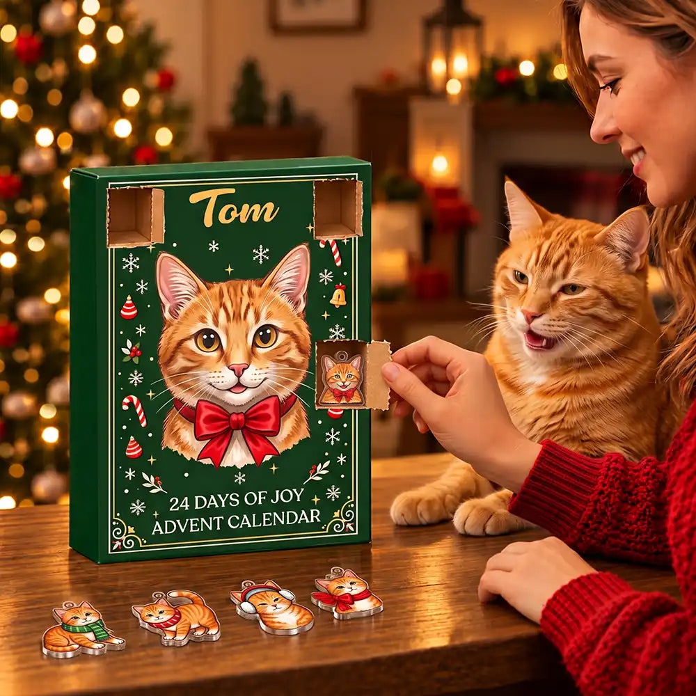 Art Design,Christmas,Custom Photo,Dog Lovers,Indoor Decor,Pet Lovers,Photo - Custom Dog Pose Christmas Advent Calendar,Playful - Christmas Gift For Dog Lovers, Dog Owner - Personalized Custom Photo 3D Realistic Dog Ornament Advent Calendar