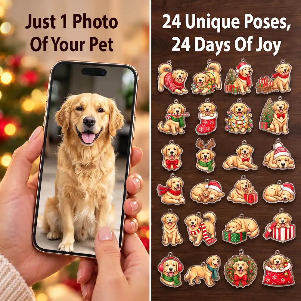 Art Design,Christmas,Custom Photo,Dog Lovers,Indoor Decor,Pet Lovers,Photo - Custom Dog Pose Christmas Advent Calendar,Playful - Christmas Gift For Dog Lovers, Dog Owner - Personalized Custom Photo 3D Realistic Dog Ornament Advent Calendar
