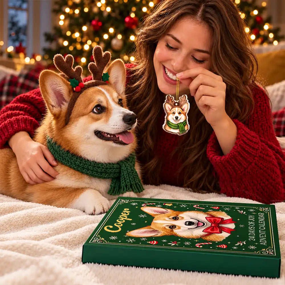 Art Design,Christmas,Custom Photo,Dog Lovers,Indoor Decor,Pet Lovers,Photo - Custom Dog Pose Christmas Advent Calendar,Playful - Christmas Gift For Dog Lovers, Dog Owner - Personalized Custom Photo 3D Realistic Dog Ornament Advent Calendar