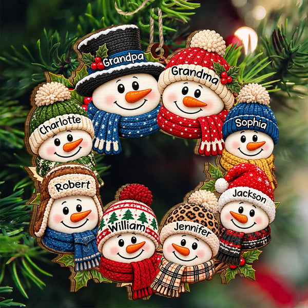 Christmas,Family,Grandparents,Happy,Icon - Christmas Gift For Grandparents - Personalized Snowman Wreath Wooden Ornament