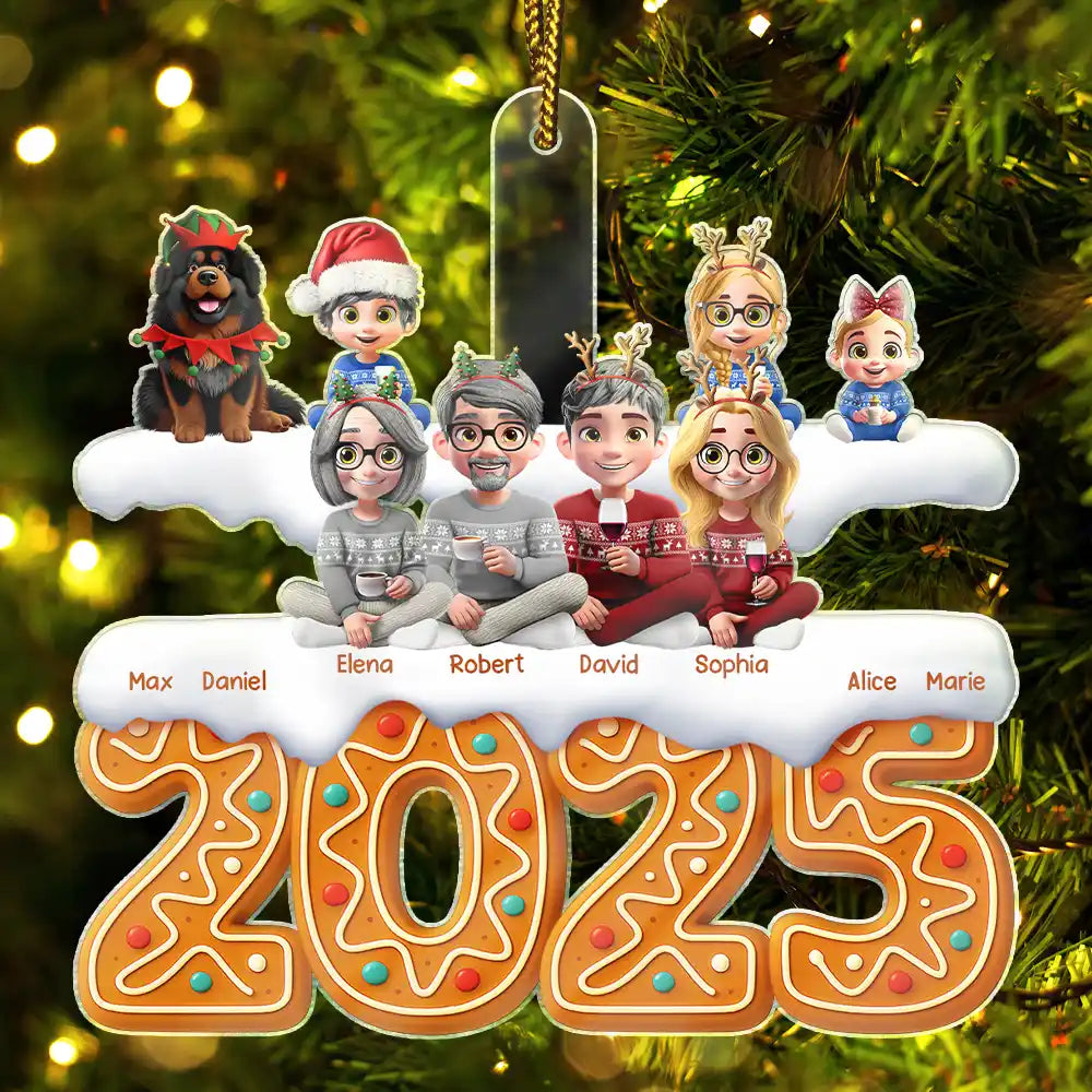 Christmas Gingerbread Family 3D Effect - Personalized Custom Shaped Acrylic Ornament