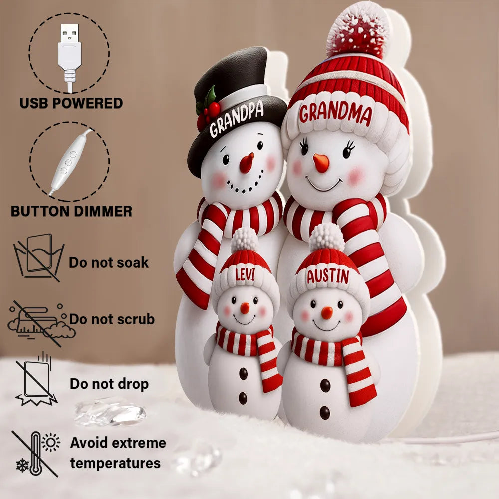 Gift For Grandparents,Gift For Grandma,Gift For Grandpa,Gift For Grandkids,Love,Christmas,Top Market,Non-Eng - Christmas Snowman Grandma Grandpa Kids - Personalized Custom Shaped Light Box