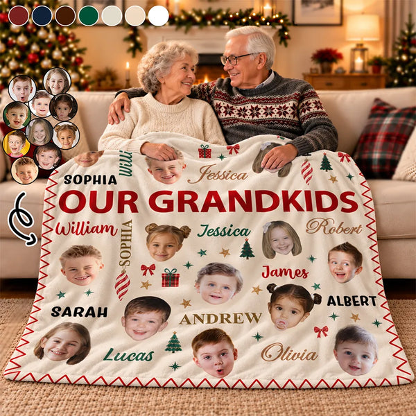 Christmas,Custom Photo,Cut-Face Photo,Gift For Grandma,Gifts For Her,Sentimental - Christmas Gift For Grandma Grandpa - Personalized Custom Photo My Grandkids With Name Pattern Fleece Blanket, Sherpa Blanket