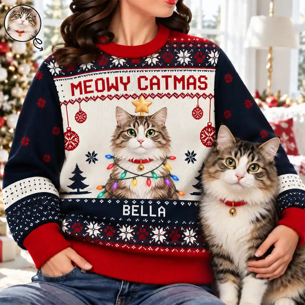 Art Design, Christmas, Custom Photo, Pet Lovers, Photo - Christmas Accessories 3D Cartoon Pet, Playful - Christmas Gift For Pet Lovers - Personalized Custom Photo Cartoon Pet Portrait Unisex Ugly Sweater