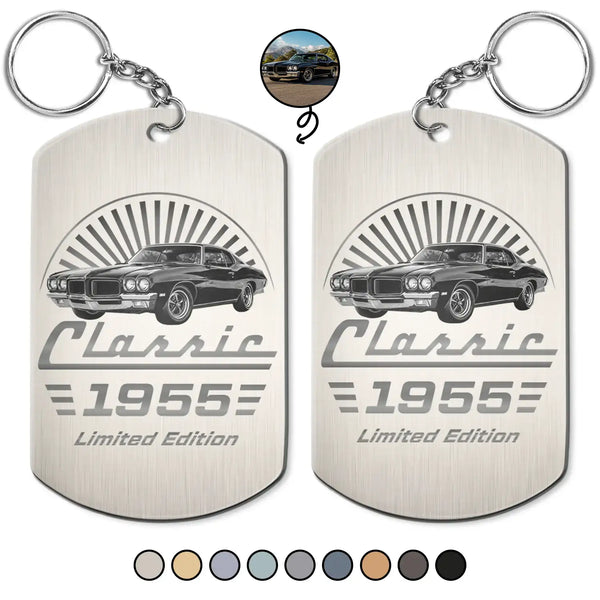 Gift For Father,Proud,Custom Text - Custom Photo Classic Car Limited Edition - Personalized Aluminum Keychain