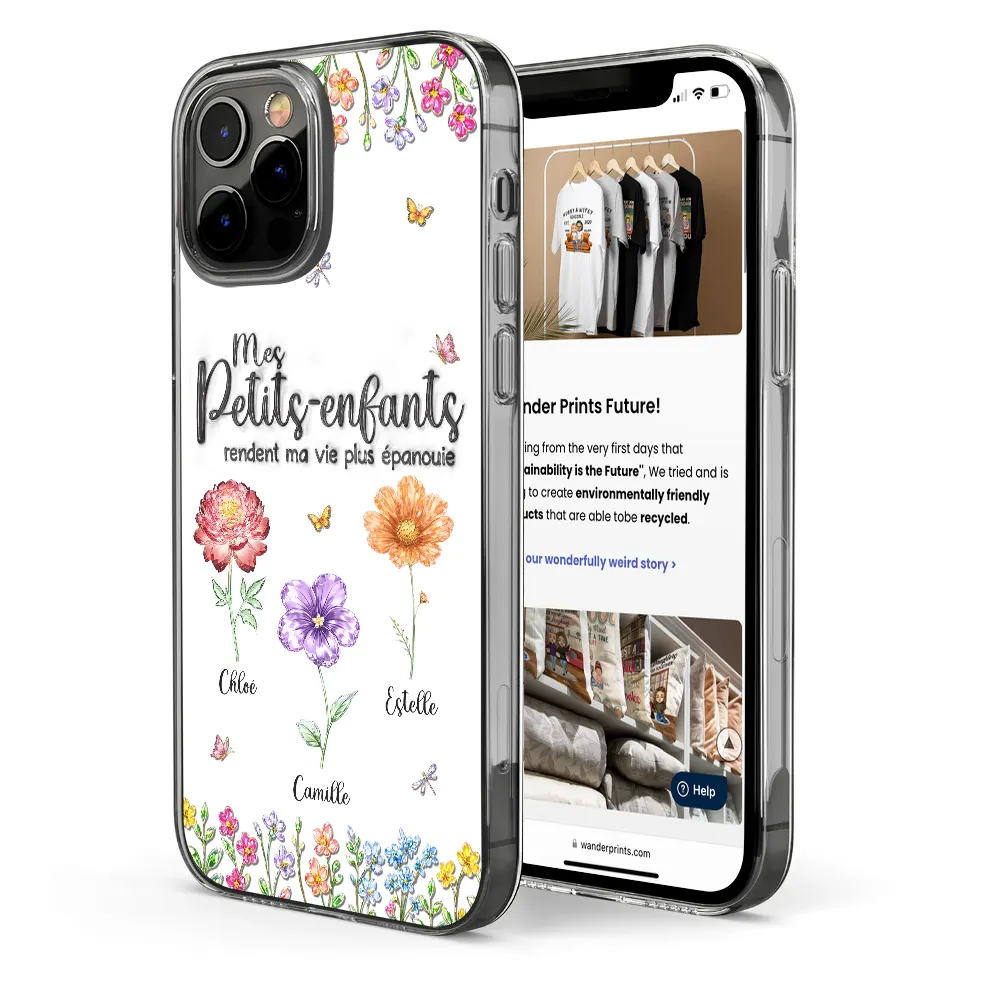 Gift For Wife,Gift For Yourself,Gift For Women,Gift For Mother,Gift For Grandma,Love,French - Fleurs De Naissance Mes Petits-Enfants - Impression Effet 3D Gonflé - Coque Transparente Personnalisée