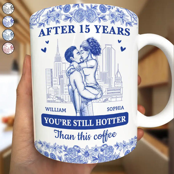 Gift For Couples, Gift For Husband, Gift For Wife, Gift For Boyfriend, Gift For Girlfriend, Happy - Couple Hotter Than This Coffee Toile De Jouy Pattern - Personalized White Edge-to-Edge Mug