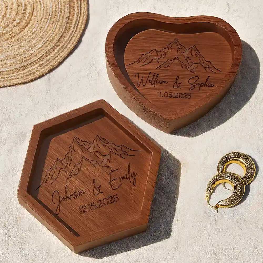 Gift For Couples,Old Couples,Gift For Husband,Gift For Wife,Gift For Boyfriend,Gift For Girlfriend,Happy - Couple Anniversary Gift - Personalized Wood Ring Dish