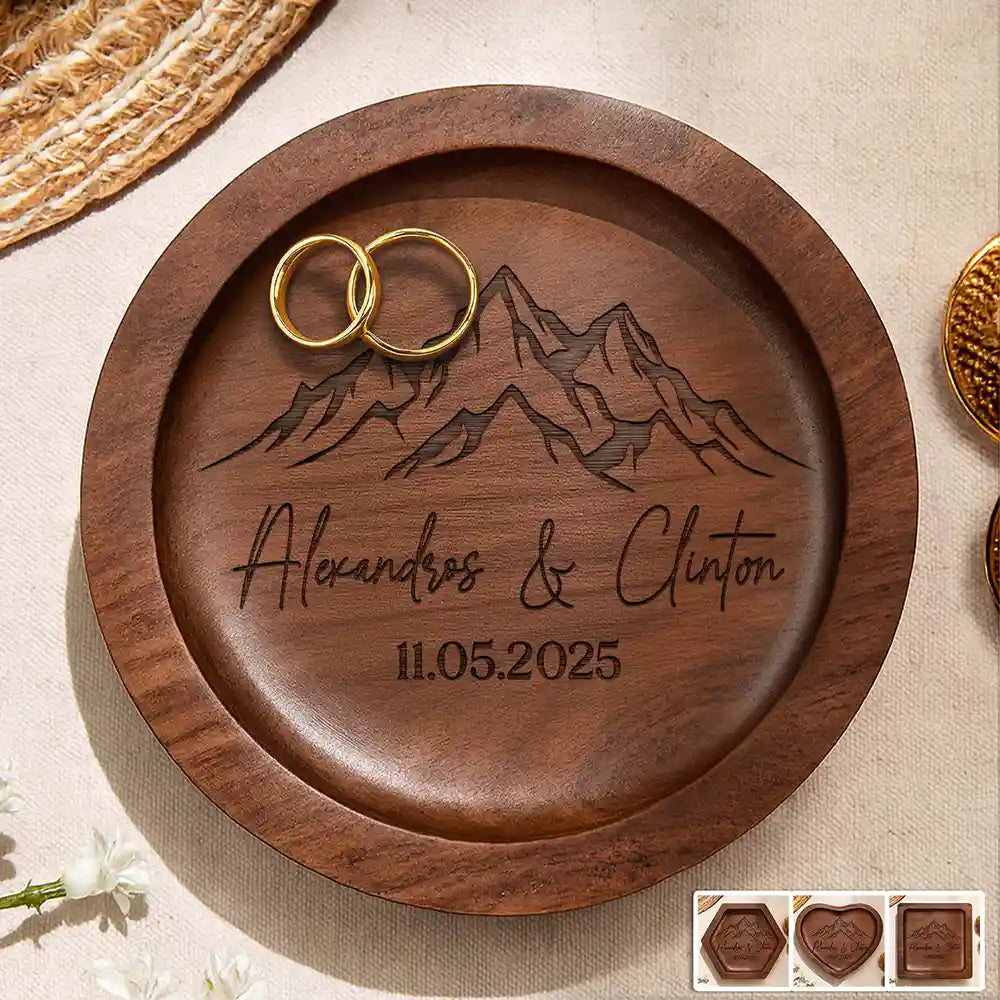 Gift For Couples,Old Couples,Gift For Husband,Gift For Wife,Gift For Boyfriend,Gift For Girlfriend,Happy - Couple Anniversary Gift - Personalized Wood Ring Dish
