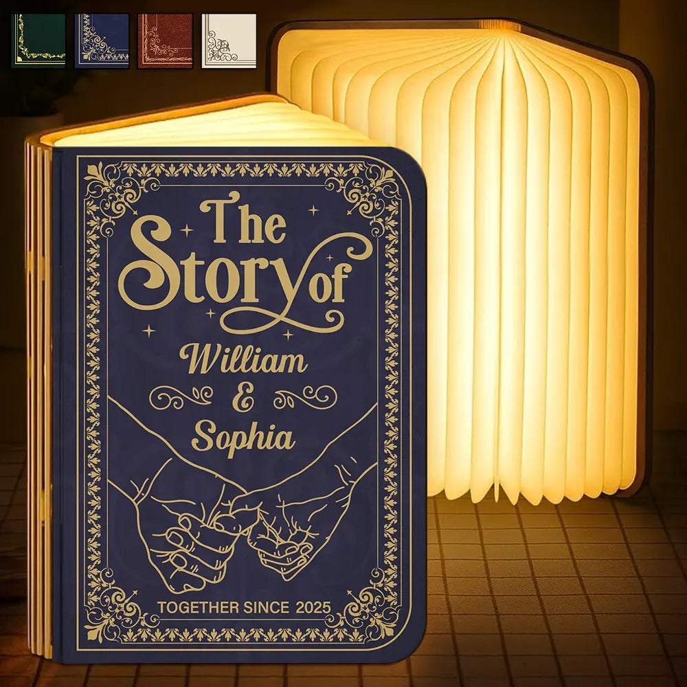 Couple Holding Hands The Story Of Us - Personalized Book Lamp