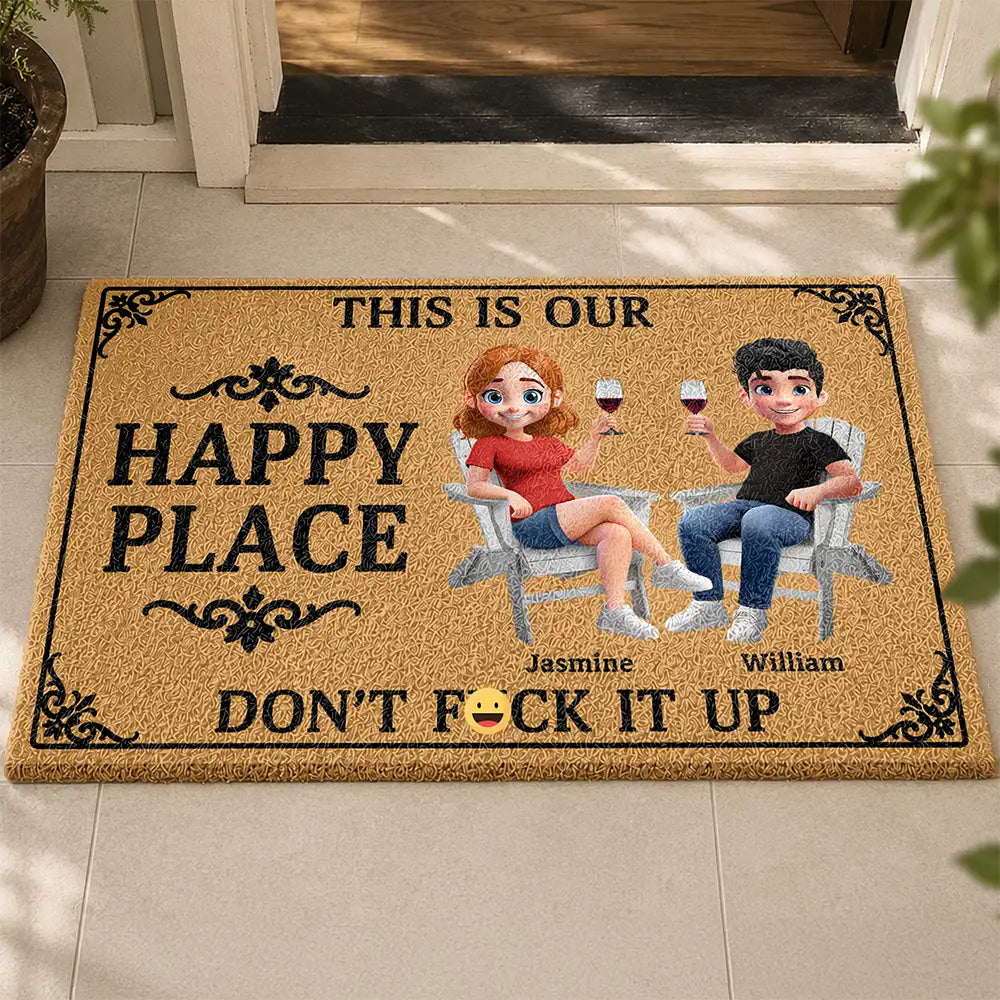 Humorous,Summer,Gift For Couples,Vector - Couple Summer This Is Our Happy Place - Personalized Coconut Doormat